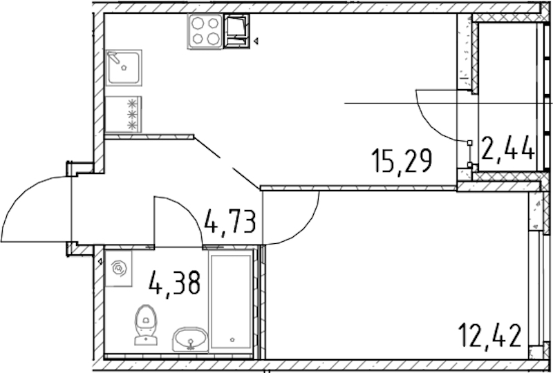 1-комнатная квартира 36.82 м², 3/17 эт., ЖК «Город Первых»
